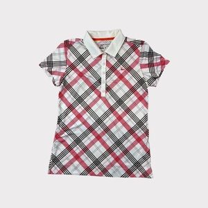 Nike Shirt Womens Medium Golf Polo Dri Fit Short Sleeve Stretch White Plaid